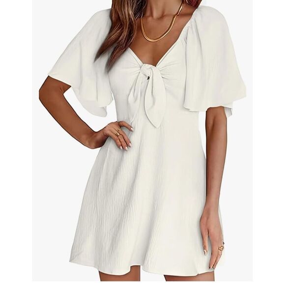 NEW Dokotoo Deep V Neck Elegant Bow tie Mini Dress S - Picture 1 of 4